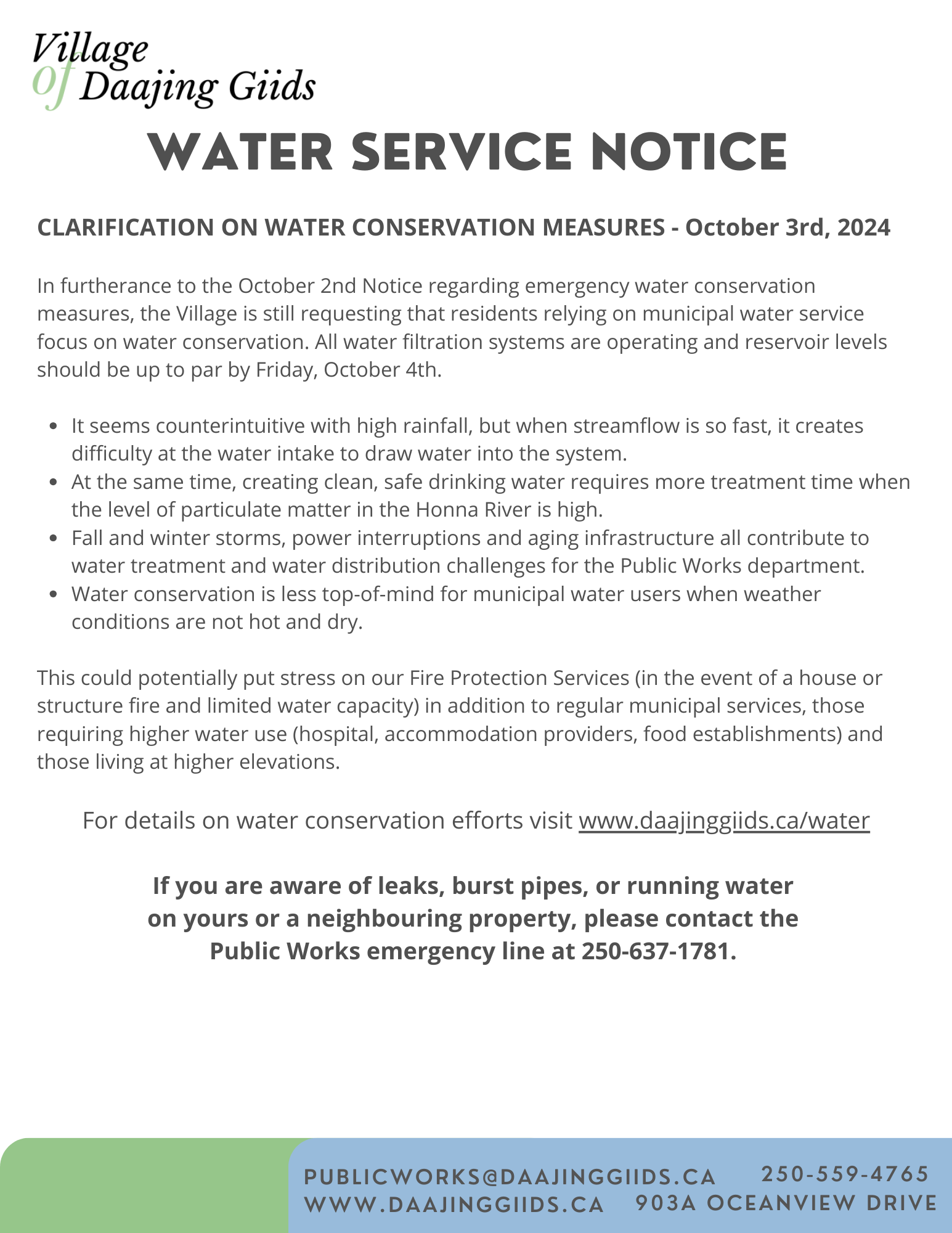 Water Service Notice (8.5 x 11 in)