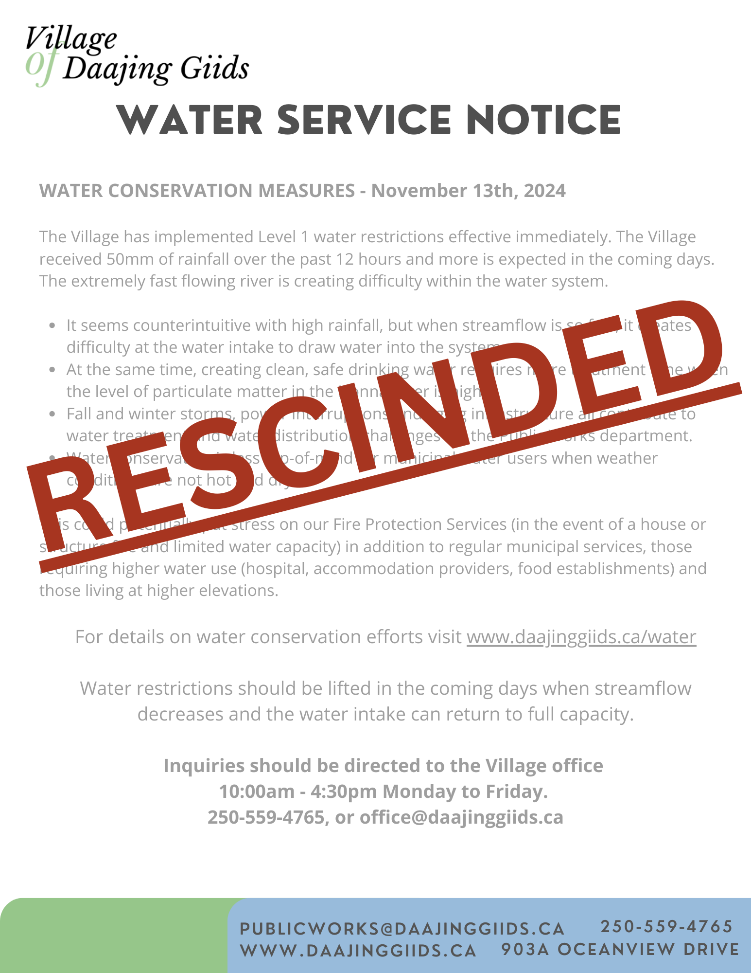 Water Service Notice (8.5 x 11 in)