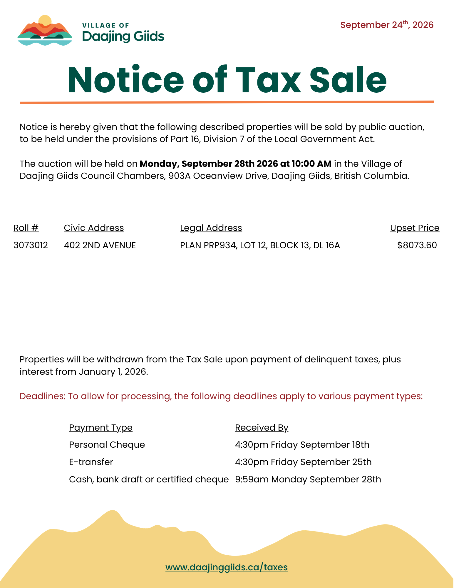 Notice of Tax Sale 2026
